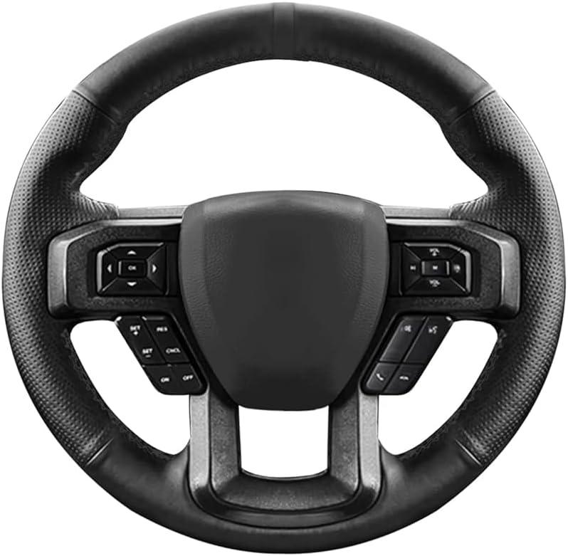 Belinous Leather Steering Wheel Cover Lace Up, Hand-Stitch on Wrap, Steering Wrap Compatible with Ford F-150 F250 King Ranch/Lariat/XL/XLT/Limited/Platinum/Police Responder 2015-2020 (Black) (Type A1)