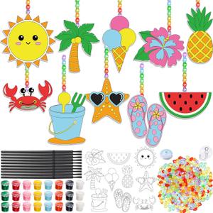 Dunzoom 30 Set Summer Window Art Suncatchers Kits Summer Beach Fruit DIY Suncatchers Craft Kits Make Your Own Paint Ornaments for Boys Girls Craft Painting Art Activity