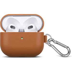 Lopie Handmade AirPods 3 Leather Case with Keychain - Fully-Wrapped with Full Grain Leather AirPods 3 Case Cover - Brown