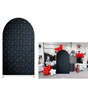 ittsmnt Arch Backdrop Covers,Racing Track Black Iron Plate 2.5X6ft Arched Stretchy Photography Wall Background for Parties Baby Shower,Birthday Party Supplies Photo Props Decor Banner