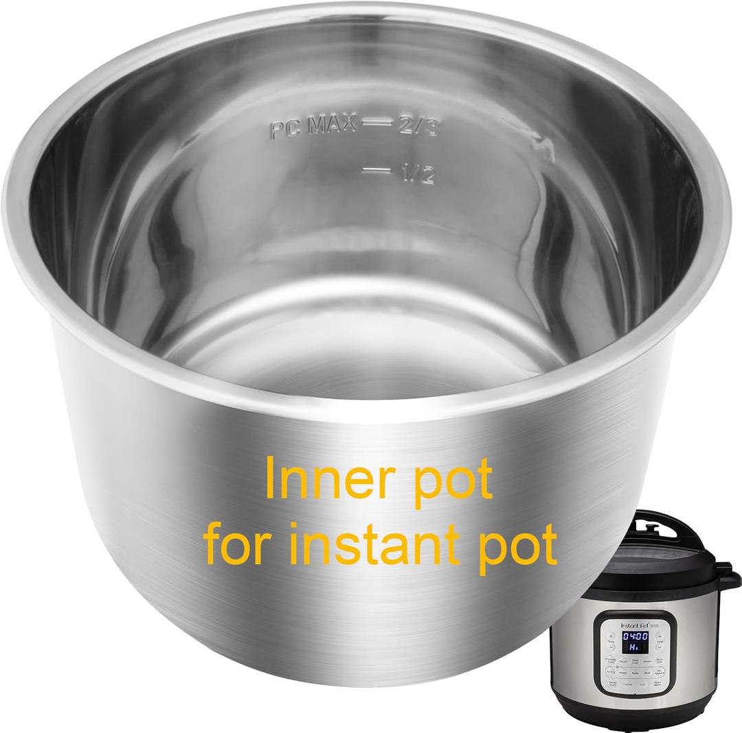 Stainless Steel Inner Pot for Instant Pot 6QT, Upgrade Replacement Pot for Instant Pot 6 Quart, Food Grade 304 (18/8) Stainless Steel Insert for Instantpot with Thick Bottom, Non-Toxic (No Teflon)