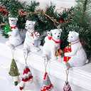 Minetom Christmas 3D Family Polar Bear Stocking Holders Set of 4, Joyful Polar Bear Stocking Hangers for Mantel, Non-Slip Resin Decorative Fireplace Stocking Hook Set for Home Holiday Indoor, White