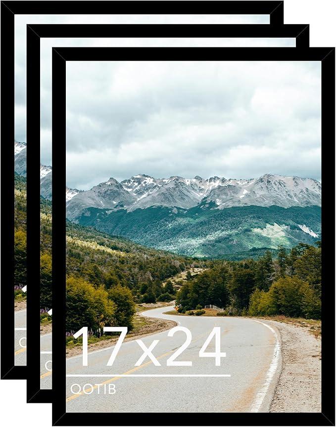 Wood 17x24 Picture Frame Black for Wall Hanging, 17 x 24 Frame Photo Frame for Wall Horizontally or Vertically, Black, 3 Pack