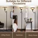 Floor Lamps for Living Room - 70" Black Torchiere Standing Floor Lamp with White Mica Shade - Tall Corner Lamp Decor for Bedroom with Adjustable Swing Arm LED Reading Light for Home Office