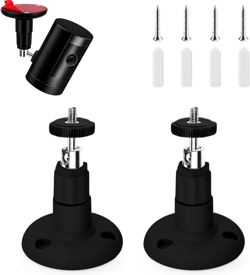2 Pack Ring Camera Mount Bracket for Ring Stick Up Cam, Ring Outdoor Cam Plus , Ring Indoor Cam | 360 Adjustable Wall Mount or Celling Mount , No Drill , Weatherproof - Black