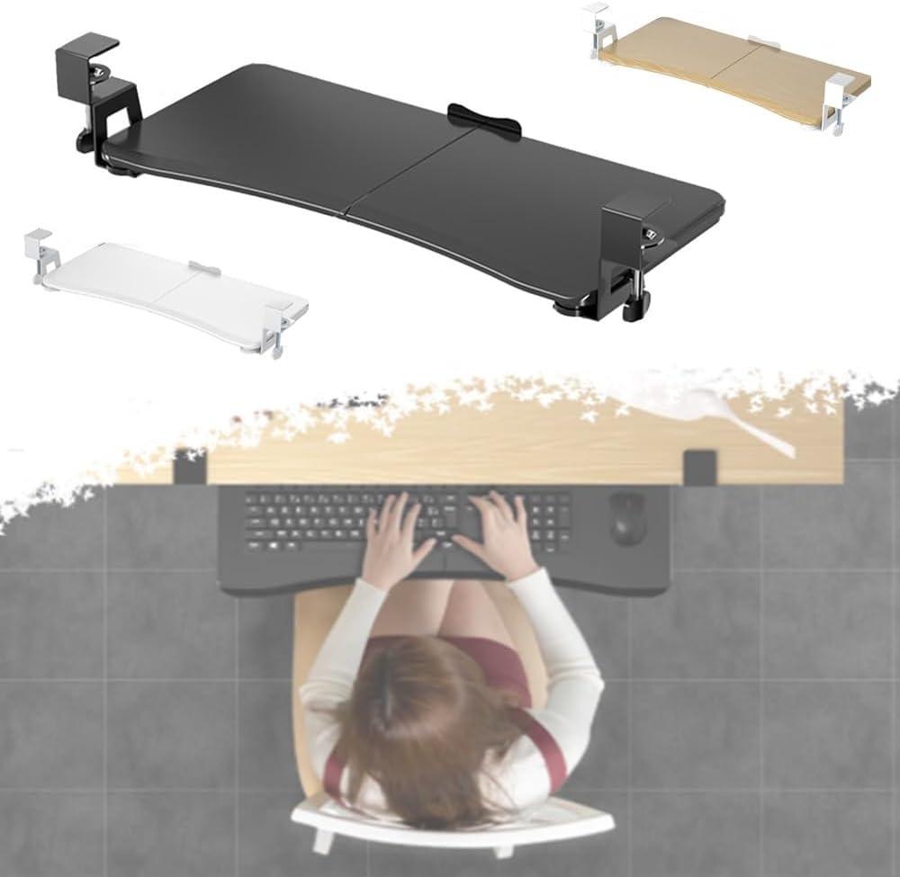 26" Large Keyboard Tray Under Desk, Pull Out Keyboard Drawer Platform for Computer Under Desk, Ergonomic Computer Keyboard Stand Slide(Wood) (65x30cm)