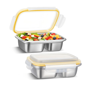 2 Pack Stainless Steel Snack Containers, 550ml Dual Section (Non Sealed Divider), Leak Resistant Lids for Dry Foods, 304 Stainless Steel, Reusable Food Storage for Office, School, Travel