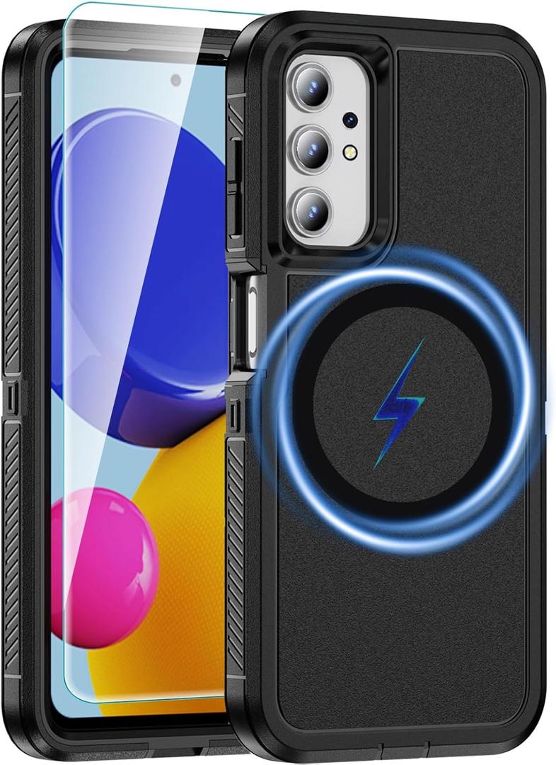 Magnetic for Samsung Galaxy A52 Phone Case,with Screen Protector, 3 in 1 Military Drop Shockproof Armor Heavy Duty Rugged Protection Cover for Samsung Galaxy A52 4G 5G/A52S 5G, Black