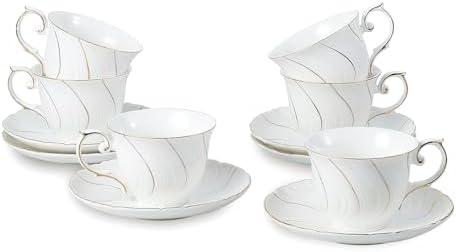 tea cups and saucers ceramic coffee mug 6oz for Coffee, Latte, Cafe Mocha and Tea-Set of 4, White