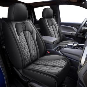 Seat Covers for Car Full Set Fit for Chevy Colorado 2015-2024 2025 Leather Seat Covers Breathable Waterproof Seat Protectors Automotive Seat Cushion with Airbag Compatible (5 Seats,Black&Dark Grey)