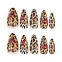 Leopard Print Press on Nails with 3D Cherry Charms, Medium Almond Fake Nails, Glossy Acrylic False Nails, Reusable Full Cover Stick on Nails for Women Manicure 24Pcs