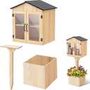 Wonderjune Little Library Box Outdoor with Floor Plugs & Flower Fence, Durable Weatherproof Solid Wood Free Library Book for Neighborhoods, Community and School