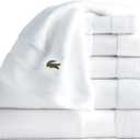 Lacoste Sport Stripe 6-Piece Luxury Cotton Towel Set Made with 100% Soft Supima Cotton, Absorbent & Quick-Drying, Includes 2 Bath Towels, 2 Hand Towels, 2 Washcloths, White