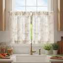 jinchan Gray Floral Kitchen Curtains 30 Inch Linen Tier Curtains Farmhouse Cafe Half Window Drapes Over Sink Light Filtering Grey on Beige for Living Room Laundry RV Rod Pocket 2 Panels