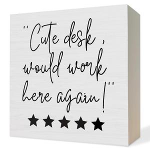 ATBWGT Funny Office Wooden Box Sign,Funny Office Decor,Cute Desk Would Work Here Again Wood Block Plaque Signs for Home Office Workplace Table Shelf Decor, 5x5 Inch