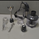 Mueller Multistick 5-in-1 Immersion Blender Handheld, 12 Speed Hand Mixer - Turbo Boost, Heaviest Duty Copper Motor, Titanium Blades Hand Blender, Milk Frother Wand, Whisk, Beaker, Chopper, Grey (Gray)