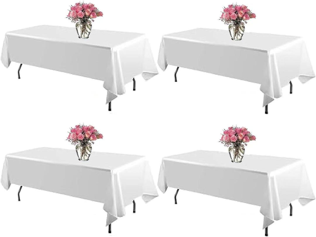 4 Pack White Rectangle Tablecloth 60 x 102 Inch for 6 FT Tables, Wrinkle Resistant Washable Polyester Table Cover for Wedding Dining Buffet Parties and Camping, Mantel Blanco Para Mesa Rectangular