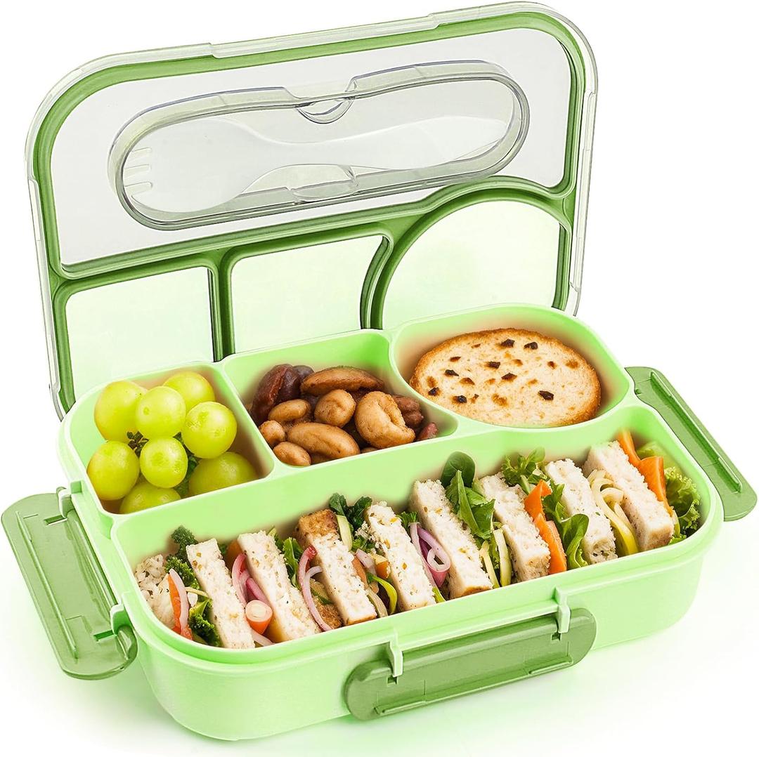 EASYFUN Bento Box Adult, Lunch Box, 4-Compartment Lunch Containers, Drop-Proof, Dishwasher Safe & Made with BPA-Free Materials (Green)