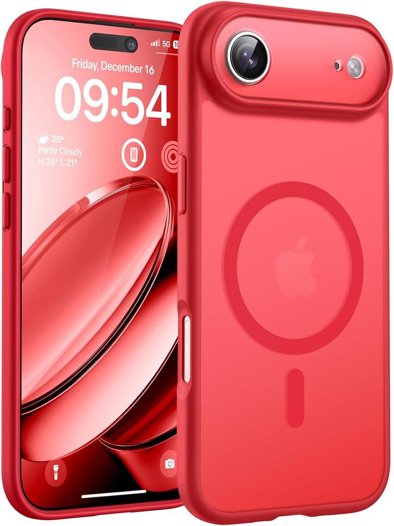 TOCOL for iPhone Air Case, Full Camera Protection, Built-in Magnetic Ring, Compatible with Magsafe Charger, Drop Protection, Translucent Matte Phone Case for iPhone 17 Air 6.5 inch (Red)