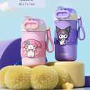 Kuromi Stainless Steel Insulated Water Bottle with Carrying Loop (Spout & Straw) - 510ml, Purple
