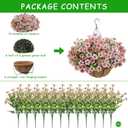 Artificial Hanging Flower Plants with Pot Planter, 12 Bundles Fake Flowers Uv Resistant Artificial Outdoor Flowers for Spring Summer Yard Porch Patio Garden and Home Decoration - Pink
