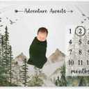 Yuzioey Adventure Awaits Milestone Blanket, Forest Mountain Baby Growth Chart Monthly Blanket, Watch Me Grow Woodland Mountain Tree Baby Nursery Shower(50"x40")