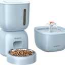 Automatic Cat Feeder and Water Dispenser FW1, Wire or Battery Cat Food Dispenser Timer Pet Feeder - Locking Lid, Desiccant Bag, Programmable Portion Control, 4 Daily Meals, 10s Voice Recorder-Blue