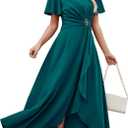 QMZ Wedding Guest Dresses for Women Have Pockets Cocktail Dress Ruffle Sleeve A Line Evening Party Formal Dresses for Women-Peacock Blue-L