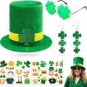 7 Pcs St. Patrick's Day Costume Accessories Leprechaun Top Hat Shamrock Earrings Glasses Irish Stickers Set for Women