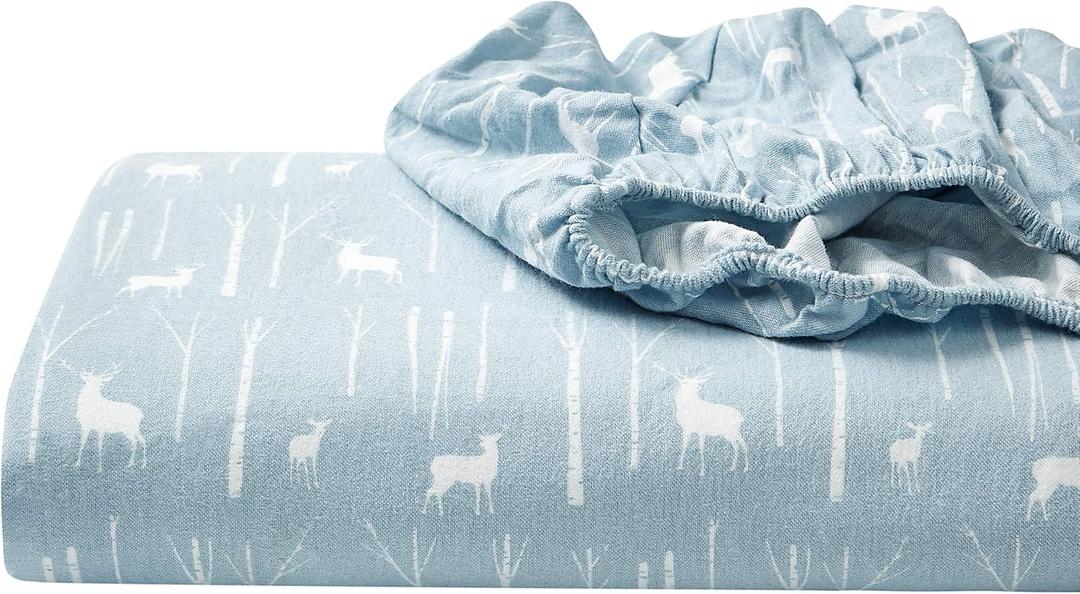 Eddie Bauer - Flannel Sheets King Size, Anti-Pilling & Wrinkle Resistant Cotton, Touchably Soft for All-Season Comfort - Bed Sheets with Matching Pillowcase & Fitted Sheet (Birch Forest Light Blue)