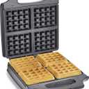 BELLA Classic Waffle Iron, 4 Square Belgian Waffle Maker, Non-stick Extra Large Plates for Easy Cleanup, Cool Touch Handles, Stainless Steel, Black, 1400W