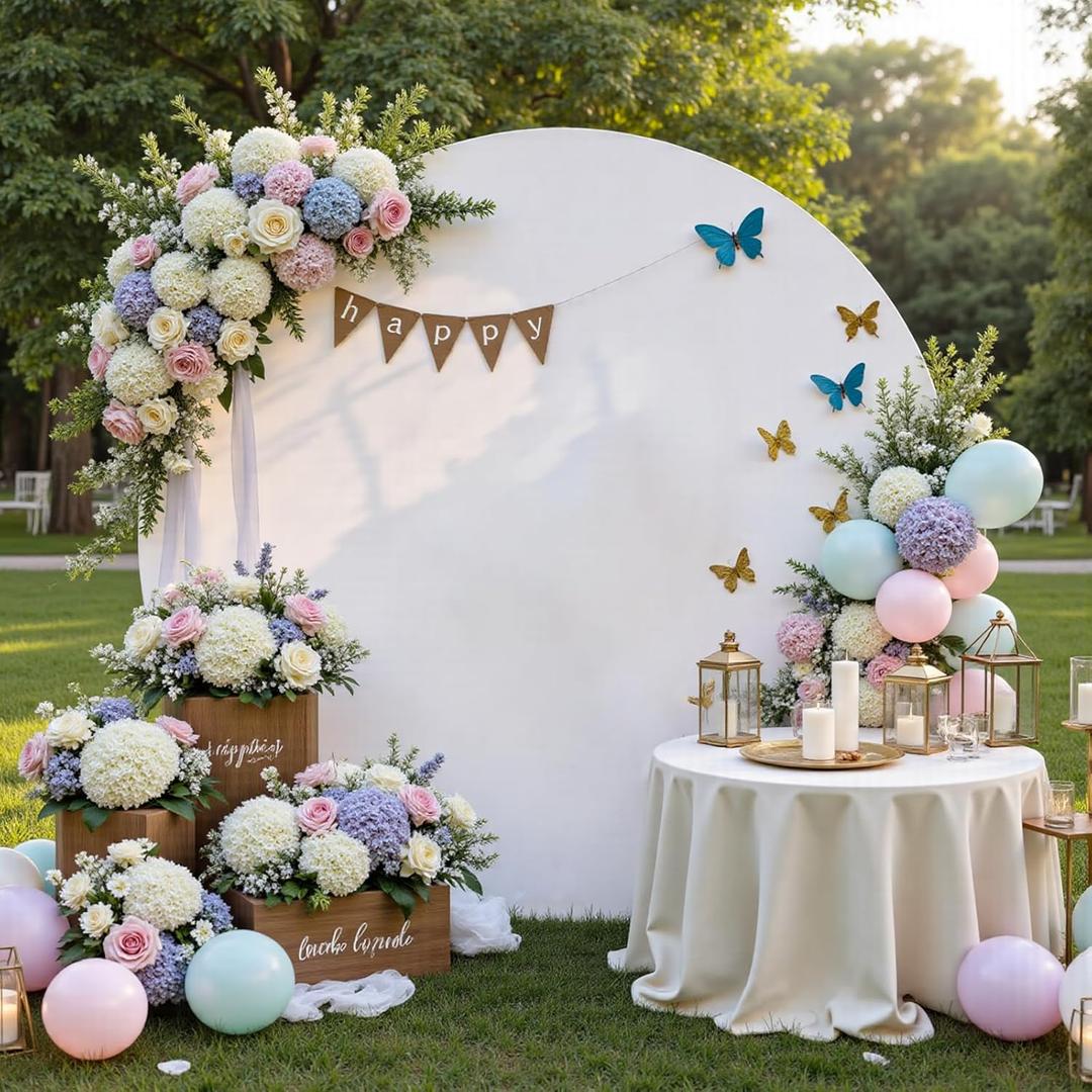 7.2 ft White Round Backdrop Cover, Adjustable 5 to 7.2 ft Wrinkle-Free Polyester Circle Arch Backdrop Stand, Foldable Background for Wedding, Birthday, Baby Show, Photography, Event