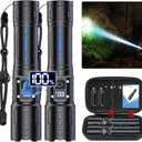 Flashlights High Lumens Rechargeable - Super Bright Tactical LED Flash Light, Dimmable&Memory Function Powerful Waterproof Flashlight for Camping,6 Modes,Zoomable,LCD Display (2, Black)