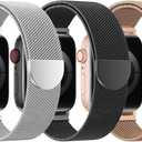 BELONGME 3 Pack Mesh Loop Compatible with Apple Watch Bands for Women Men 40mm 41mm 38mm 42mm 44mm 45mm 49mm 46mm Series 11 10 9 8 7 6 5 4 Ultra3 SE3 2, Stainless Steel Metal Magnetic Strap for iWatch Size: 42mm/44mm/45mm/49mm/46mm(series 11 10)