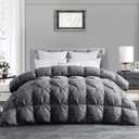 HOMBYS 120x128 Oversized King Feather and Down Comforter, Grey Pinch Pleat Thick Duvet Insert with 100% Cotton Cover, Oversized Extra Large Fluffy Palatial King Comforter for All Season, Super King Plus