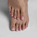 BTArtbox Press on Toenails Short, White French Tips Toenail Press Ons Square for Women, Light Weight Press on Toe Nails with Glue, Fake Toenails in 16 Sizes- 32 Toenails Kit, Timeless Grace