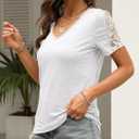 Eachyes Womens Lace Short Sleeve V Neck T Shirts Summer Casual Tops Loose Fit Tees Blouses