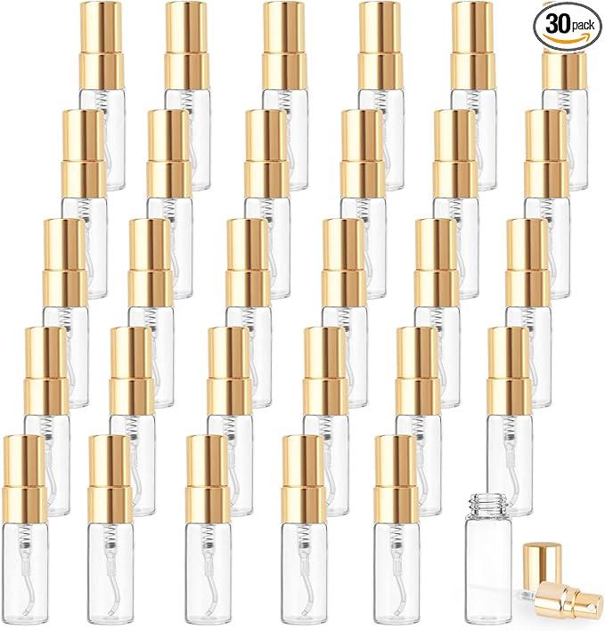 13 Pack 3ml Fine Mist Atomizer Glass Bottle Mini Clear Spray Vials Empty Refillable Perfume Bottles with Gold Lids for Fragrance Scent Liquid Sample DIY Sprays