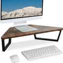 TEAMIX 26 inch Triangle Monitor Stand Riser, Desktop Corner Shelf with Metal Leg Wood Computer Stand with Storage Laptop Riser Office Organization (Brown)