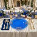 102PCS Blue Plastic Plates - Royal Gold Disposable Plates - Clear Blue Party Plate - Heavyweight Disposable Plate with Gold Rim - Fancy Dinner & Dessert Plates for 51 Guests Party Wedding