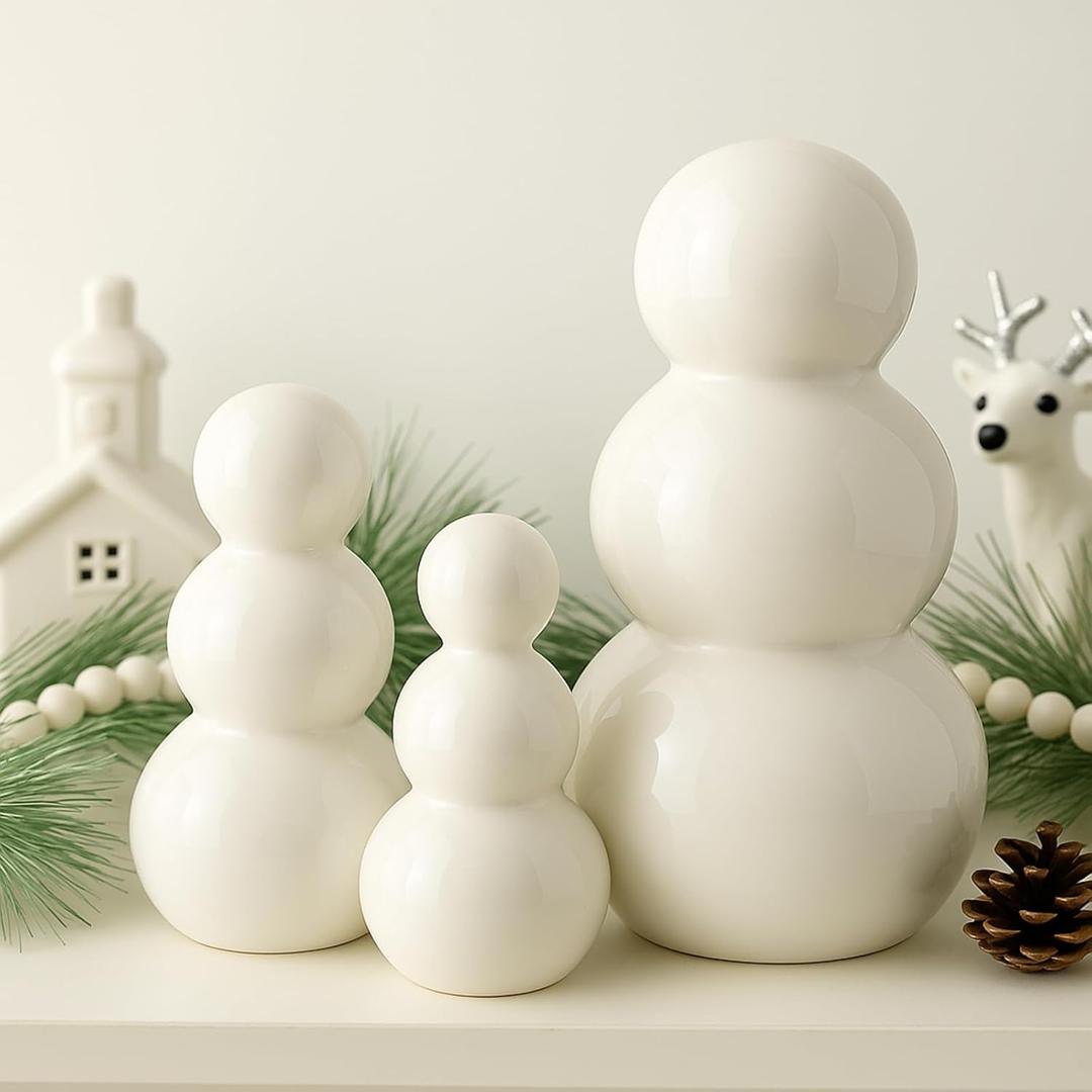 3 Pcs Christmas White Ceramic Snowman Decoration Modern Snowman Table Top Decorations for Home Office Bedroom Indoor Decor Holiday Party Supplies Christmas Gifts