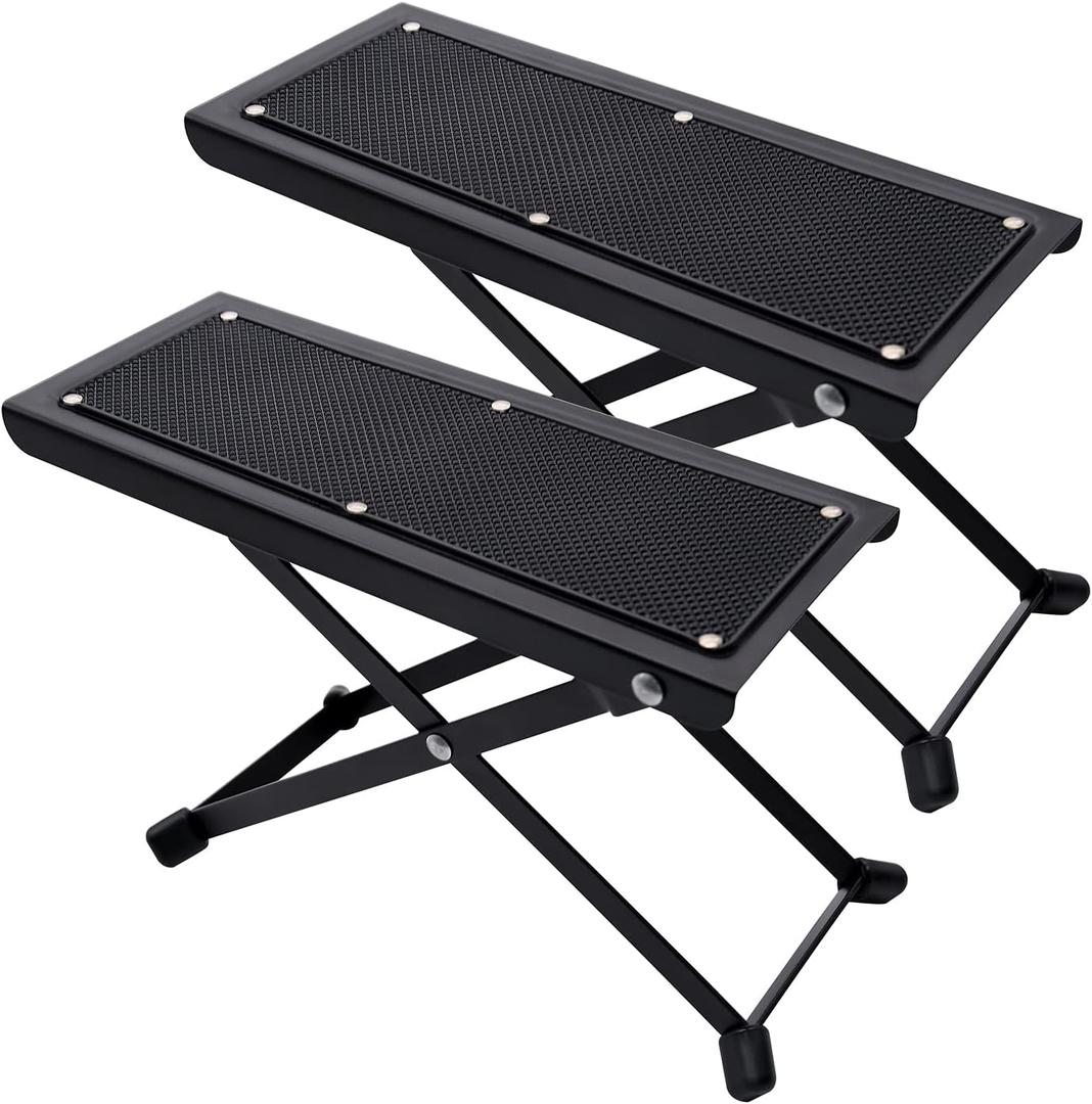 Guitar Foot Stool, 2 Pack Guitar Foot Rest, Height 4 Levels Adjustable Folding Solid Iron Guitar Foot Stand with Rubber End Caps for Classical Guitar