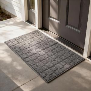Front Door Mat Outside Entrance, Outdoor Indoor Door Mats for Entryway, Entrance, Entry, Patio, Waterproof Non Slip Doormat, Low-Profile, 24" 35", Grey