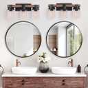 Farmhouse Vanity Light Fixtures, 3-Light Rustic Bathroom Lights Over Mirror with Pretty Glass Shade, Industrial Black Metal Wood Wall Decor Sconces for Living Room Hallway Stairway