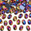 100pcs 14x10mm Oval Flat Back Rhinestones 3D, Acrylic AB Colour Face Gems for Crafting, DIY Gemstones Jewels Card Making Embelishments, Clothes, Shoes, Hats Accessories Crafts (Black AB)