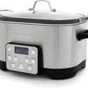 GreenPan Electric 6QT Slow Cooker with Lid, Ceramic Nonstick PFAS-Free Removable Pot, 5-in-1 Multifunction Design, In-Pot-Browning, Keep Warm, Dishwasher & Oven Safe Inner Bowl, Stainless Steel, 6 Quarts