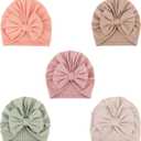 DRESHOW BQUBO 5 Pieces Newborn Baby Turban Hats Bow Baby Infant Beanie Breathable Toddler Cap for Baby Girls (5 Pcs Bow Hats/ 3-12 Months I (Thin for Spring/Summer))
