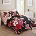 Luxudecor Floral Comforter Set Queen Size 7 Piece, Red Flower Bed in a Bag, Elegant Comforter Bedding Set for All Season (Red, 90"x90")