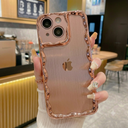 for iPhone 14 Electroplate Silver Wave Side for iPhone 14 Soft Transparent Shockproof Cover, Rose Gold