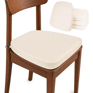 YOUFI Dining Chair Cushions Set of 4, Waterproof PU Leather Kitchen Chair Pads with Adjustable Buckle Straps, 17" x 16" x 2" D-Shaped Non-Slip Seat Cushions for Dining Room (Beige)